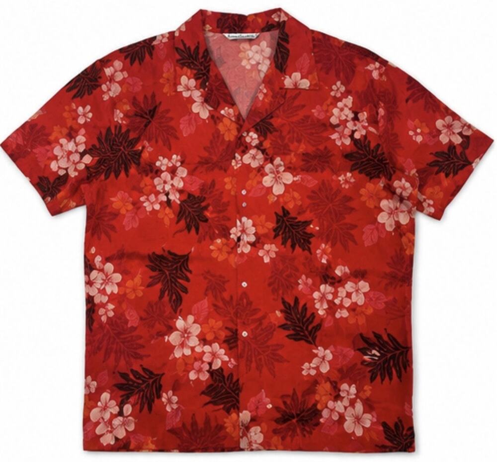 VINTAGE Made in Hawaii Aloha Shirt Mens XL Red Hawaiian Camp Floral Cotton 90s